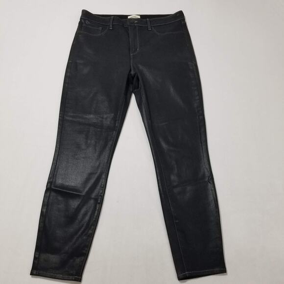 L'Agence Jeans 31 Margot Black Coated Jeans High Rise Skinny Glitter Shiny NWOT